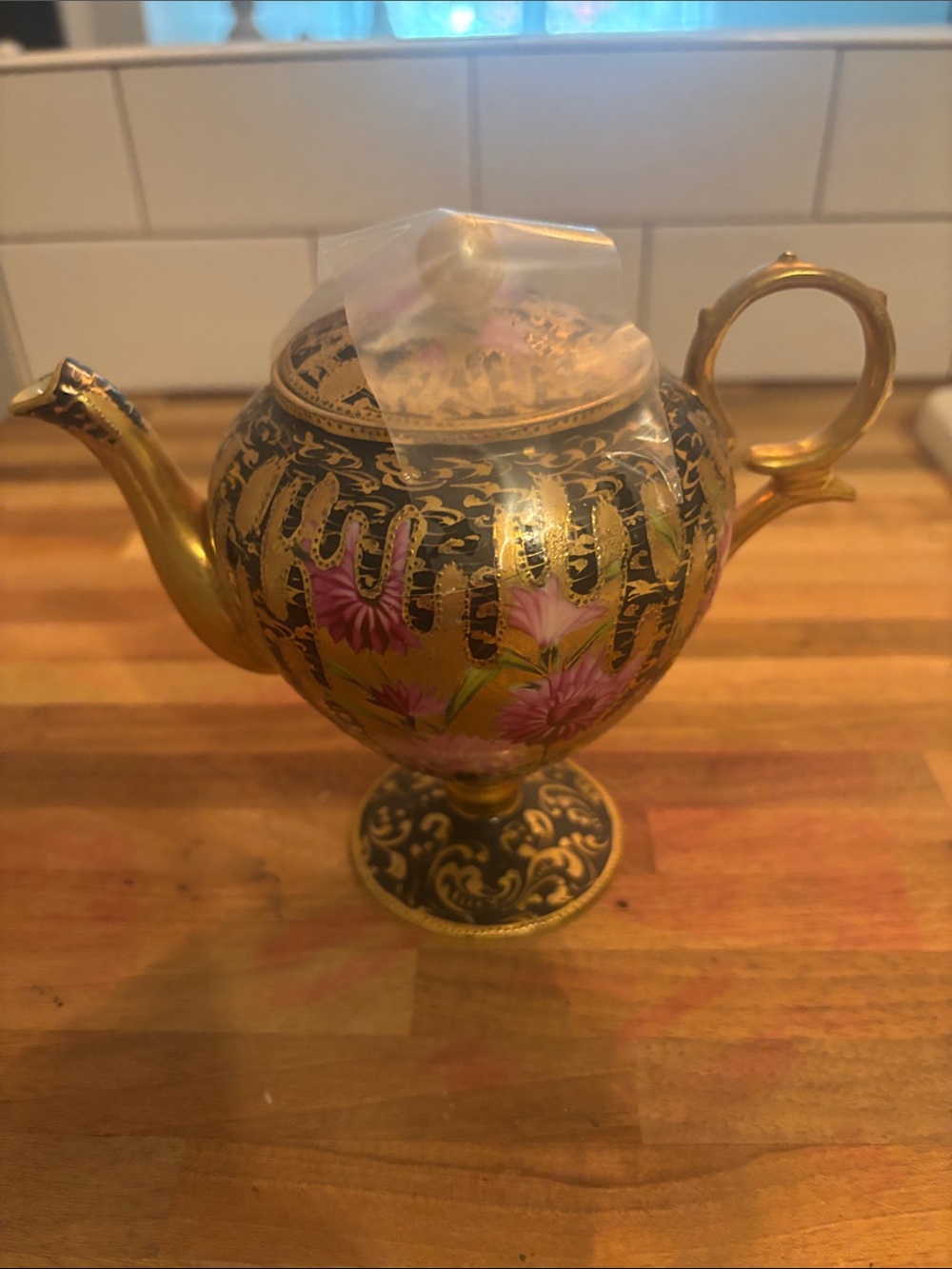 Ornate Gold and Black Floral Teapot